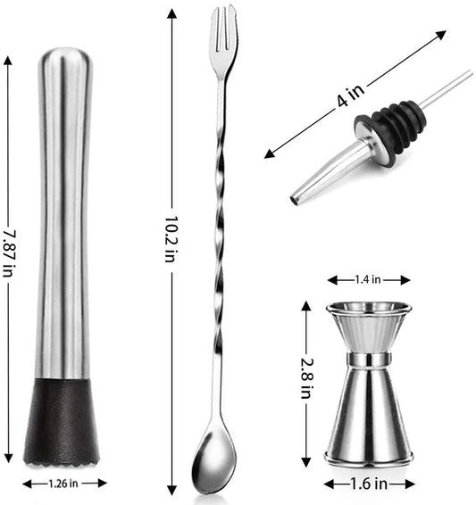 Professional Bar Tools,Stainless Steel Stir Bar Tool, Cocktail Stir Bar Mixing Spoon, Cocktail Picks, Mojito Stir Bar Tool Kit