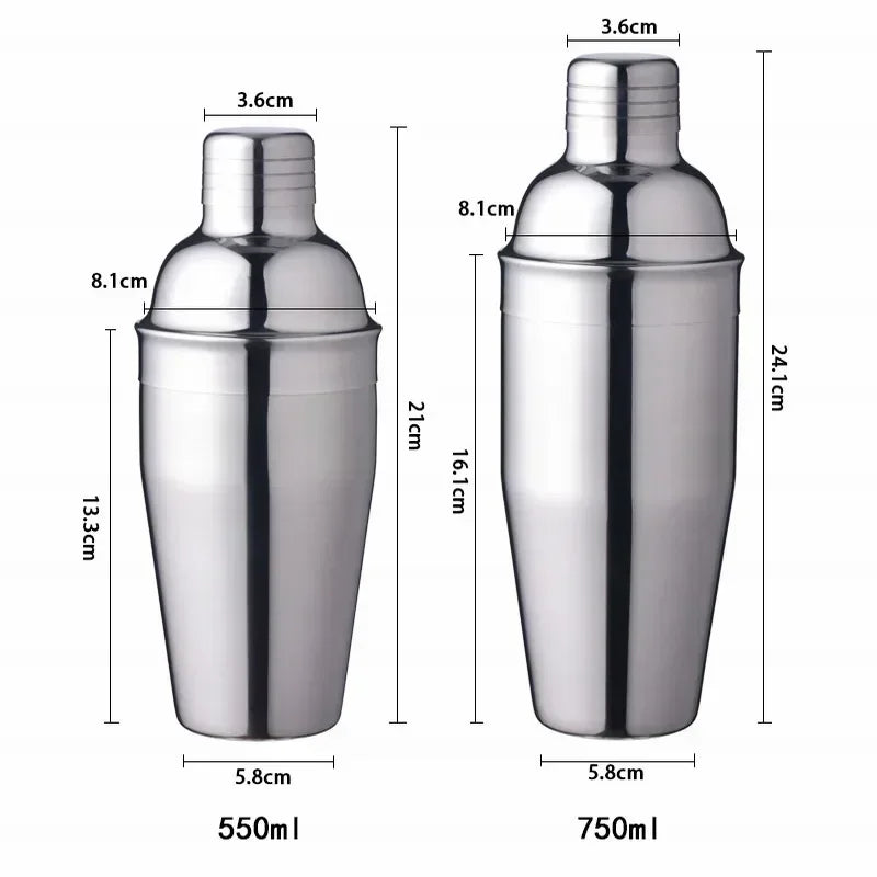 1Pcs 250/350/550/750ml Stainless Steel Cocktail Shaker Cocktail Mixer Wine Martini Drinking Boston Style Shaker Party Bar Tools