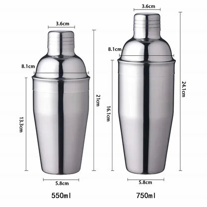 1Pcs 250/350/550/750ml Stainless Steel Cocktail Shaker Cocktail Mixer Wine Martini Drinking Boston Style Shaker Party Bar Tools