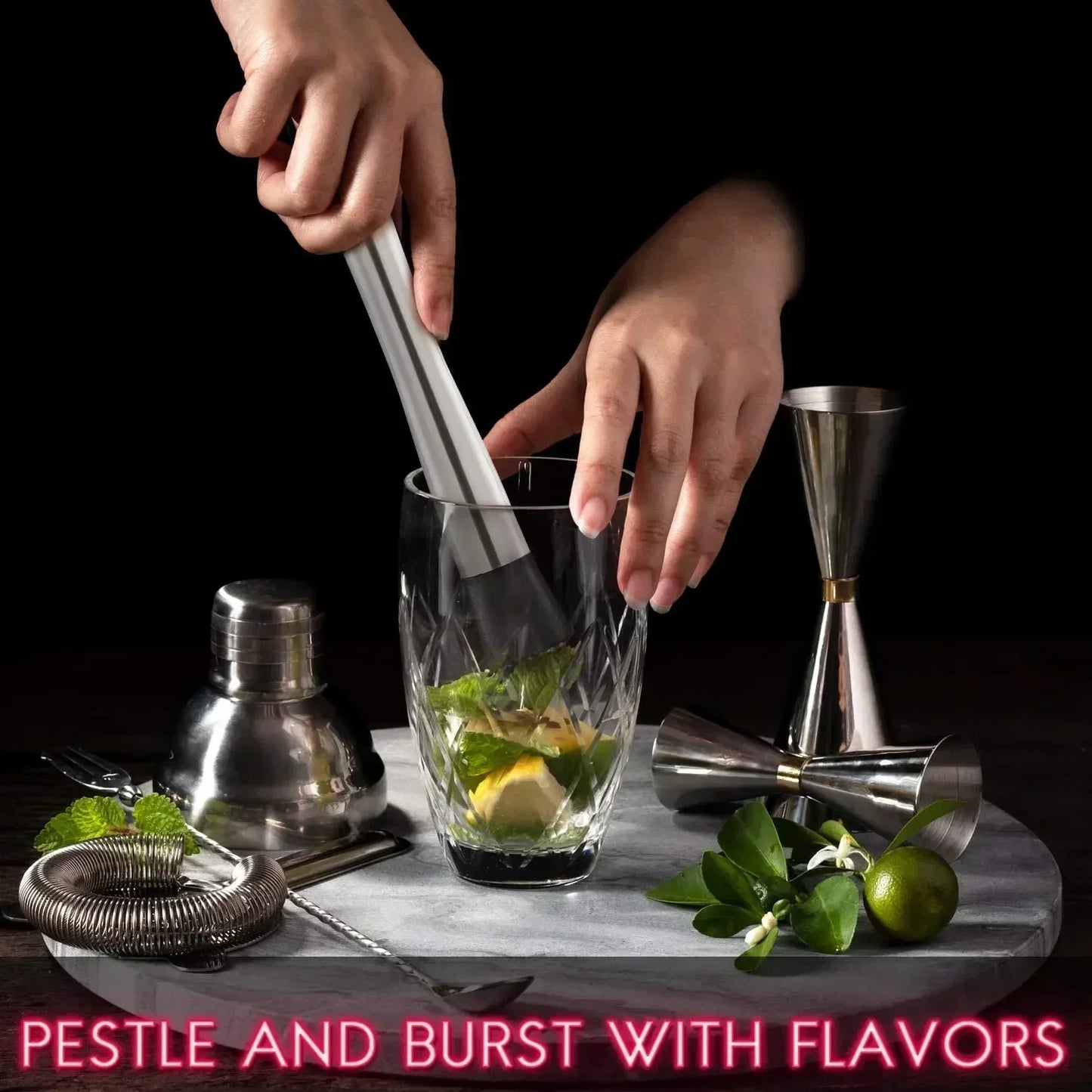 Stainless Steel Cocktail Muddler and Mixing Spoon Home Bar Tool Set - Create Delicious Mojitos and Other Fruit Based Drinks