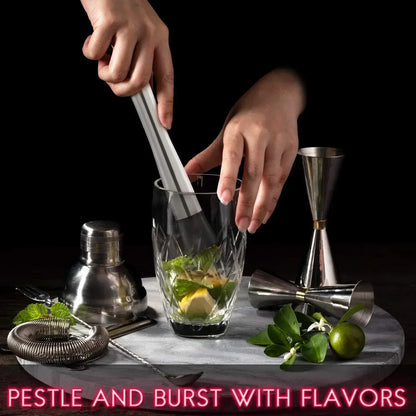 Stainless Steel Cocktail Muddler and Mixing Spoon Home Bar Tool Set - Create Delicious Mojitos and Other Fruit Based Drinks