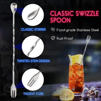 Stainless Steel Cocktail Muddler and Mixing Spoon Home Bar Tool Set - Create Delicious Mojitos and Other Fruit Based Drinks
