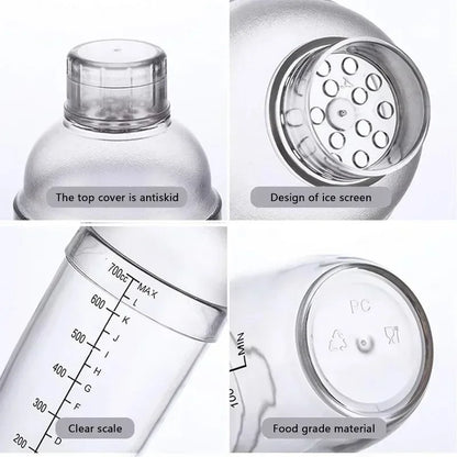 500/700ML Plastic Cocktail Shaker Transparent Shake Cups with Scale Wine Drink Mixer Shake Bottles Portable Bar Kitchen Utensils