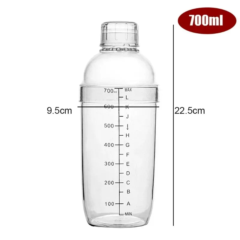 500/700ML Plastic Cocktail Shaker Transparent Shake Cups with Scale Wine Drink Mixer Shake Bottles Portable Bar Kitchen Utensils
