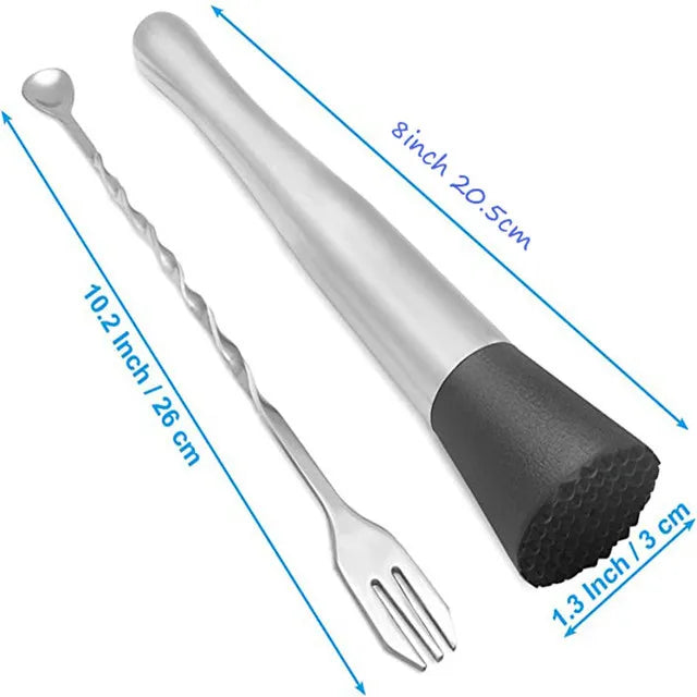 Professional Bar Tools,Stainless Steel Stir Bar Tool, Cocktail Stir Bar Mixing Spoon,  Cocktail Picks, Mojito Stir Bar Tool Kit