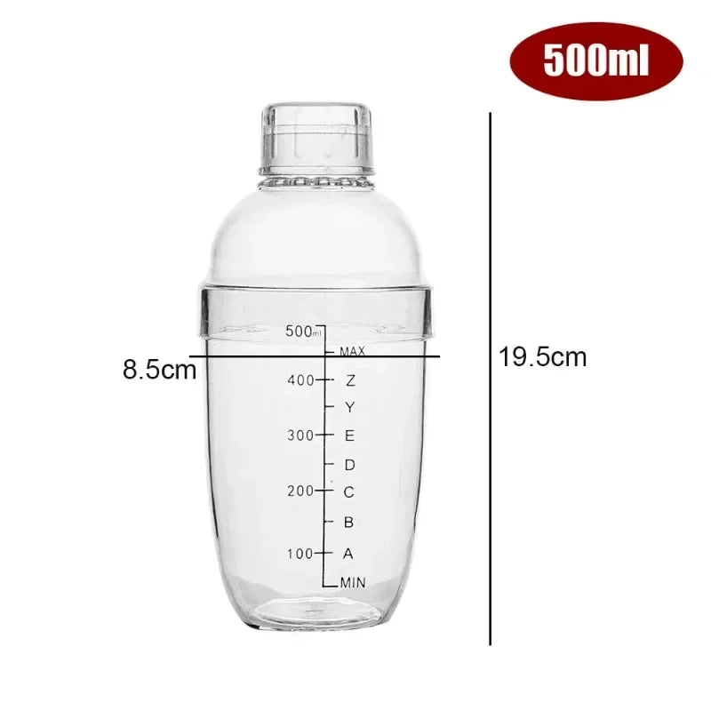500/700ML Plastic Cocktail Shaker Transparent Shake Cups with Scale Wine Drink Mixer Shake Bottles Portable Bar Kitchen Utensils