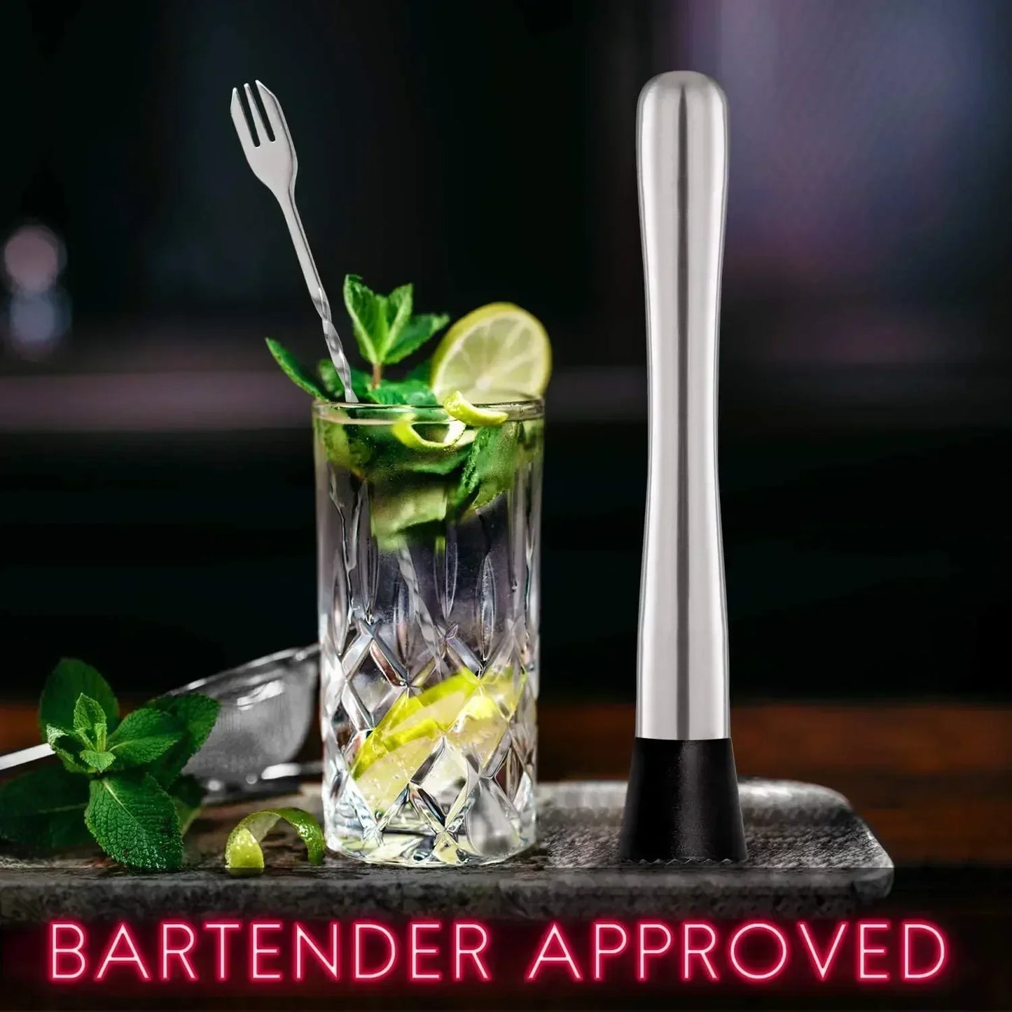 Stainless Steel Cocktail Muddler and Mixing Spoon Home Bar Tool Set - Create Delicious Mojitos and Other Fruit Based Drinks
