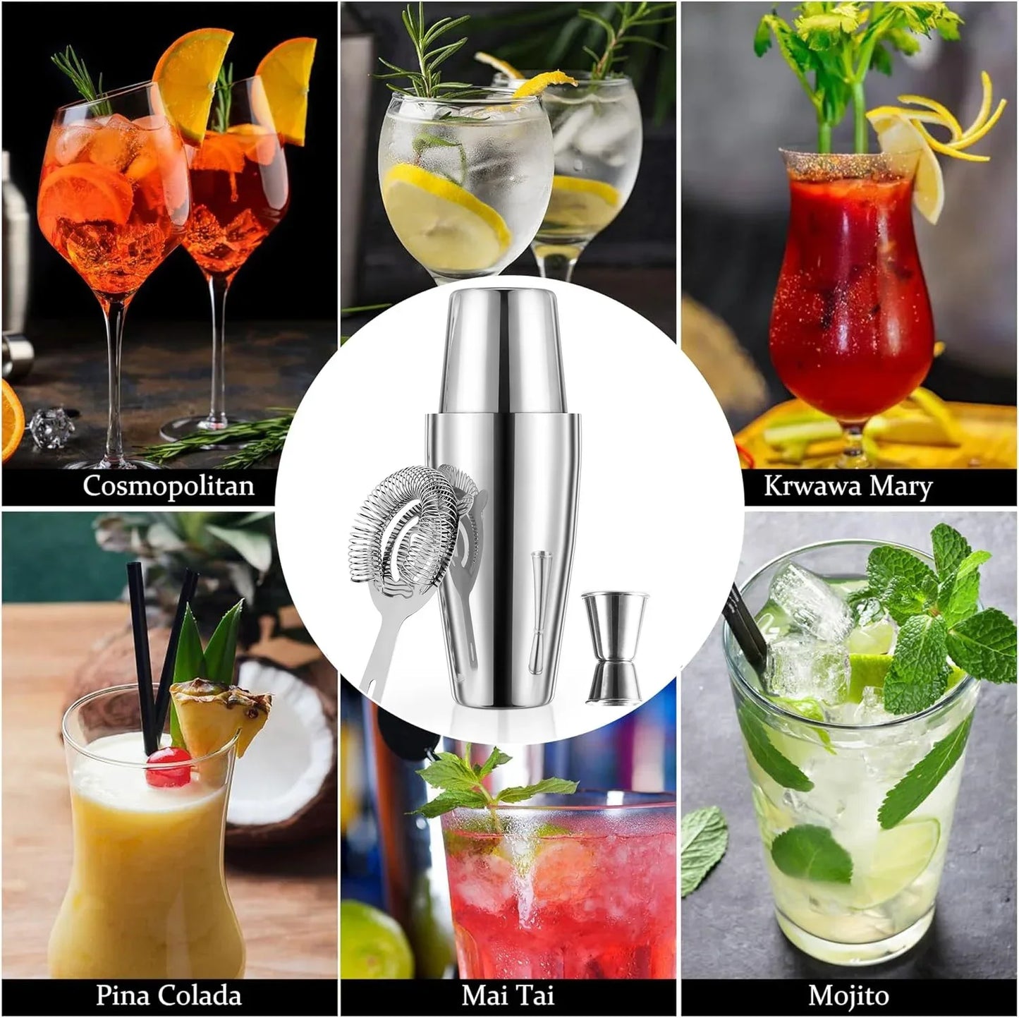 4/5pcs Professional Boston Cocktail Shaker Set Cocktail Mixer Martini Cocktail Shaker Bar Set Stainless Steel Bartender Wine Cup
