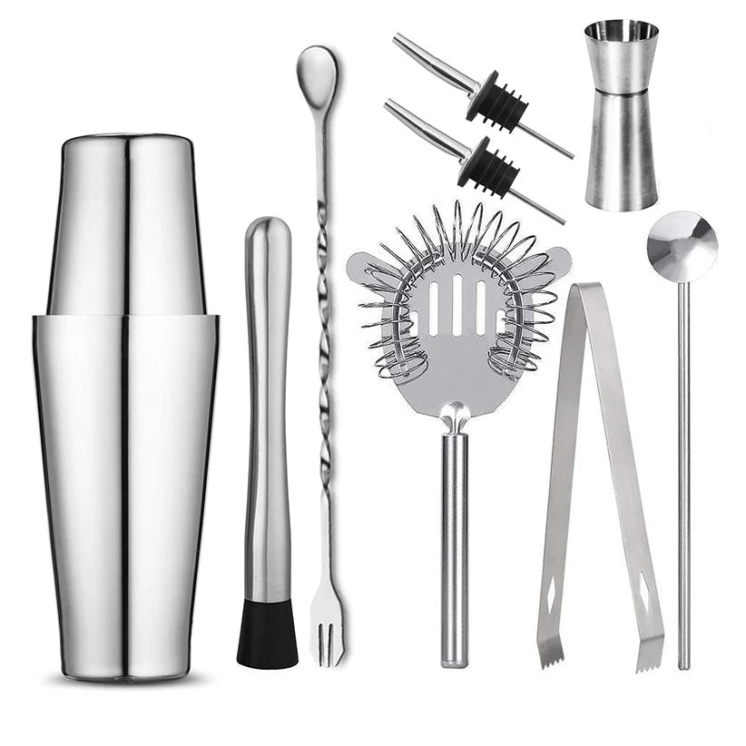 1/6/9/11pcs Boston Shaker Professional Stainless Steel Bartender Wine Cup Cocktail Mixer Martini Cocktail Shaker Bar Set